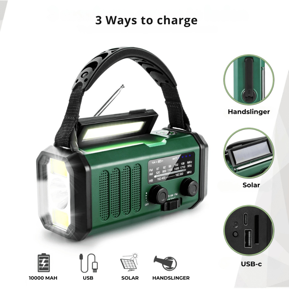 ActivePeaks - Weather-Resistant Emergency Radio with Solar, Hand Crank & USB