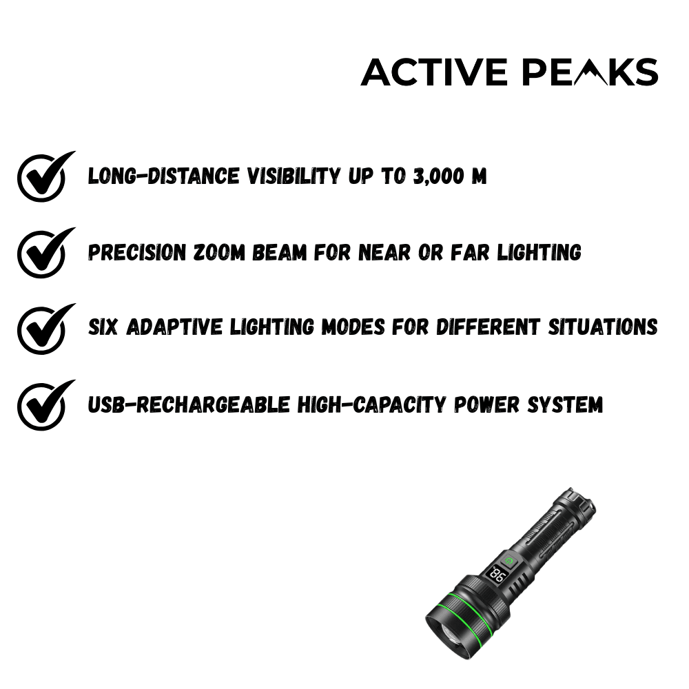 Rechargeable LED Torch with Zoom Function | Active Peaks - Active Peaks