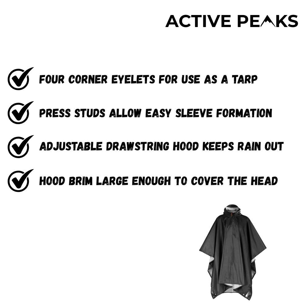 Lightweight Waterproof Rain Poncho with Hood | Active Peaks - Active Peaks