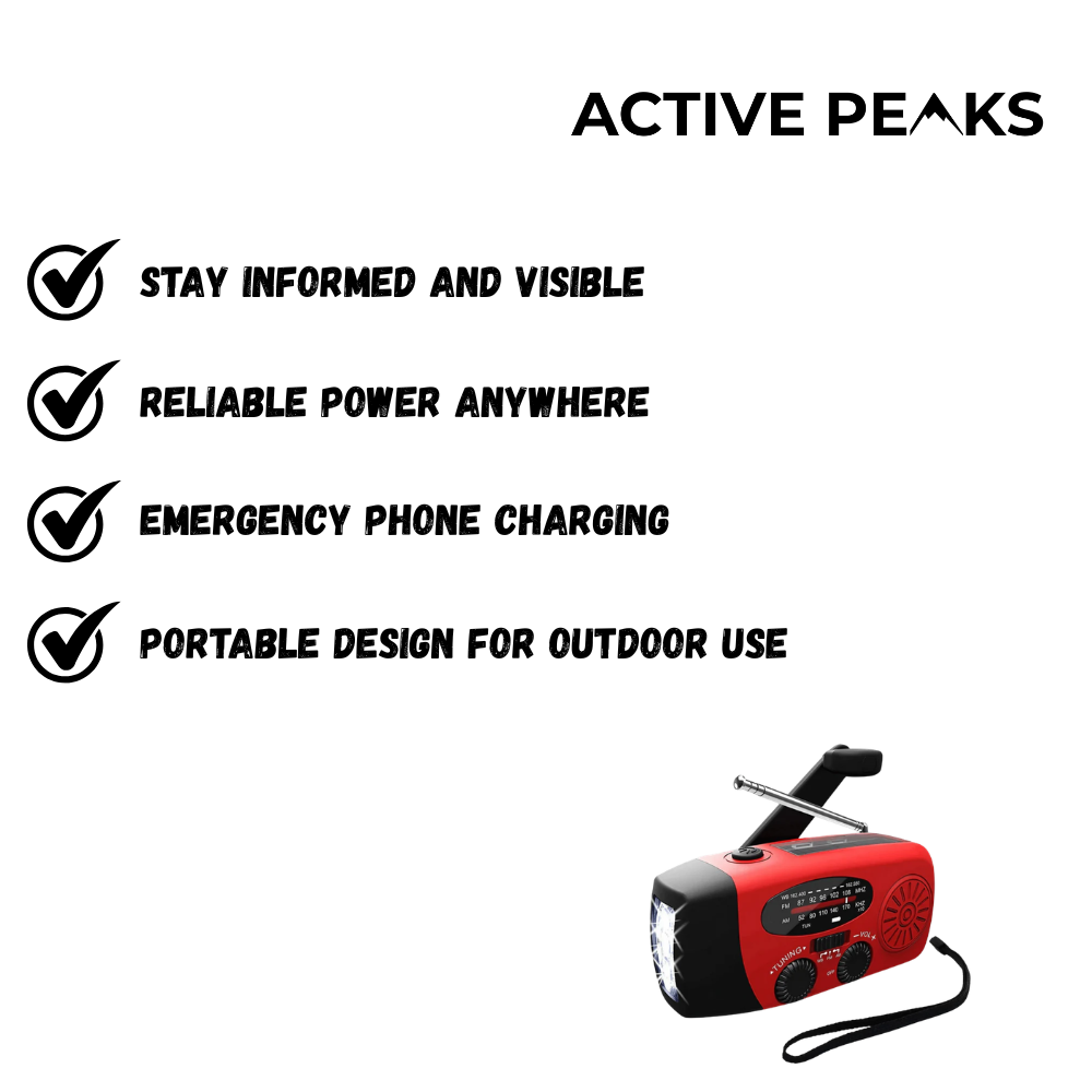 Compact Emergency Radio with LED Light and Power Bank | Active Peaks