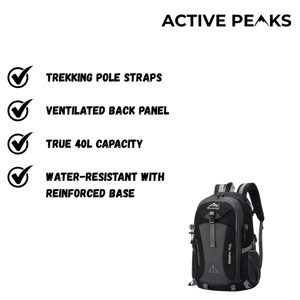 Waterproof 40L Hiking Backpack with Trekking Straps - Active Peaks