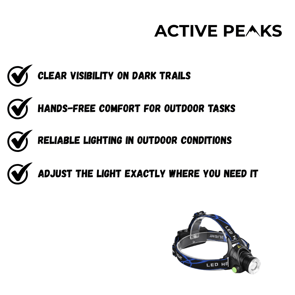 Rechargeable Waterproof LED Head Torch with Zoom Function | Active Peaks - Active Peaks