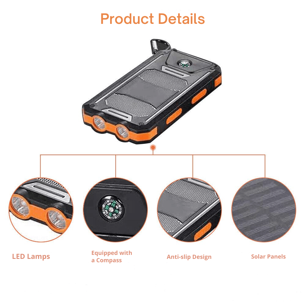 Solar Power Bank Waterproof Shockproof 10000 mAh | Active Peaks - Active Peaks
